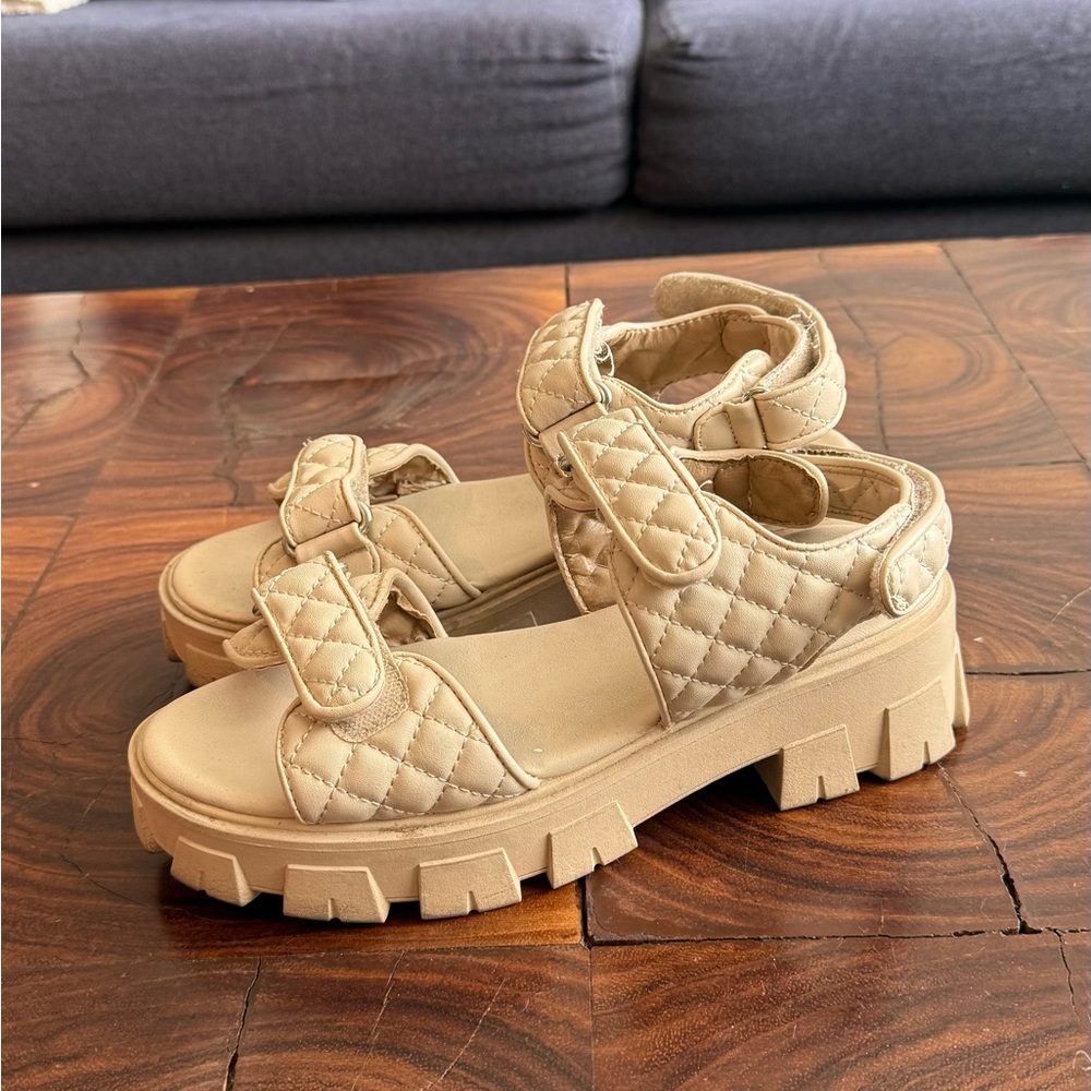 Quilted Tan Platform Sandals